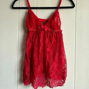 Fredericks of Hollywood lace babydoll chemise teddy red medium ❤️